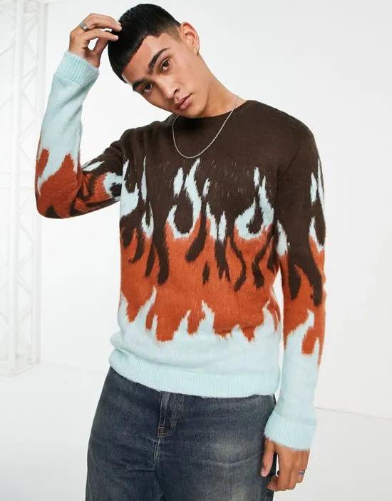 knitted textured flame sweater in brown
