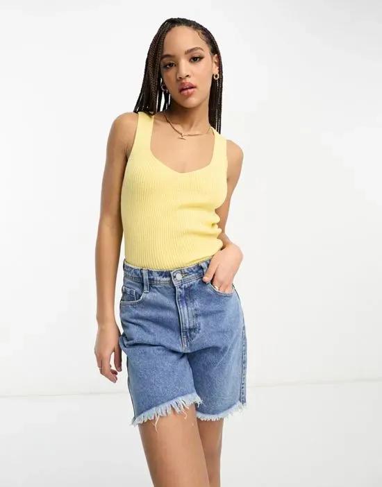 knitted v neck tank top in yellow