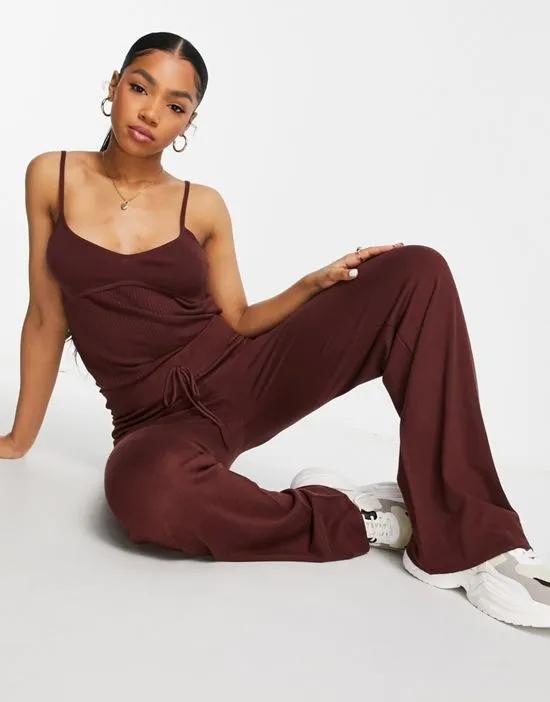 knitted wide leg pant in brown - part of a set