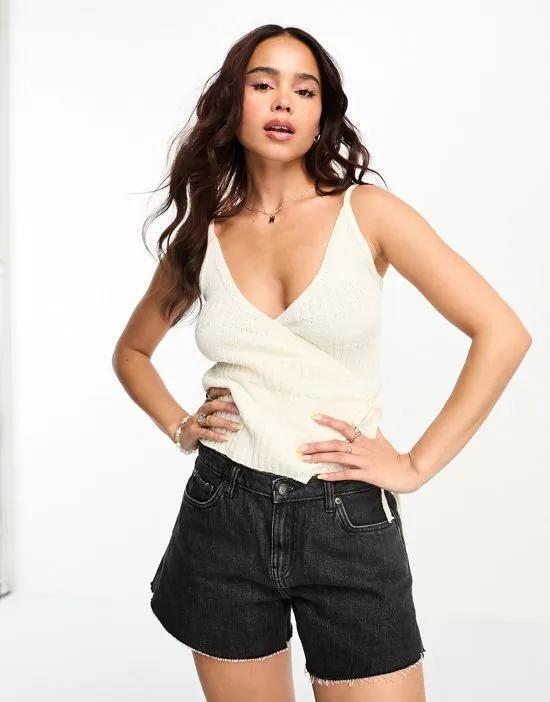 knitted wrap cami in mixed stitch in cream