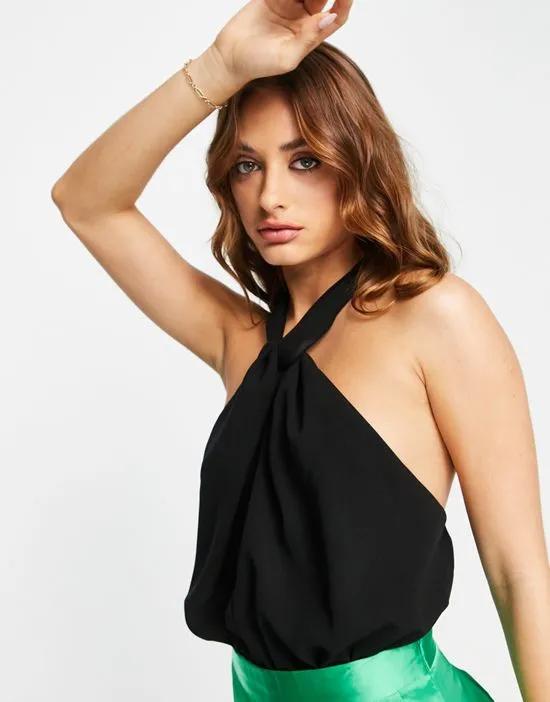 knot back bodysuit with detail in black