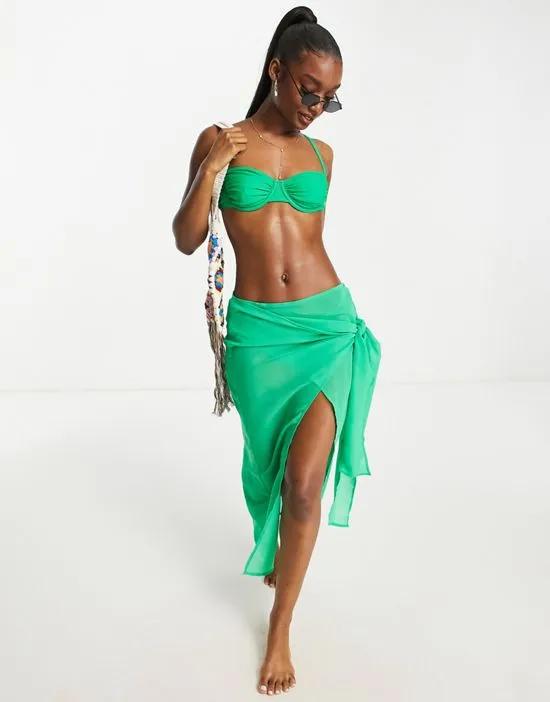 knot front beach skirt in green