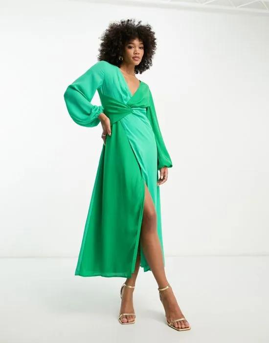 knot front contrast maxi dress in green