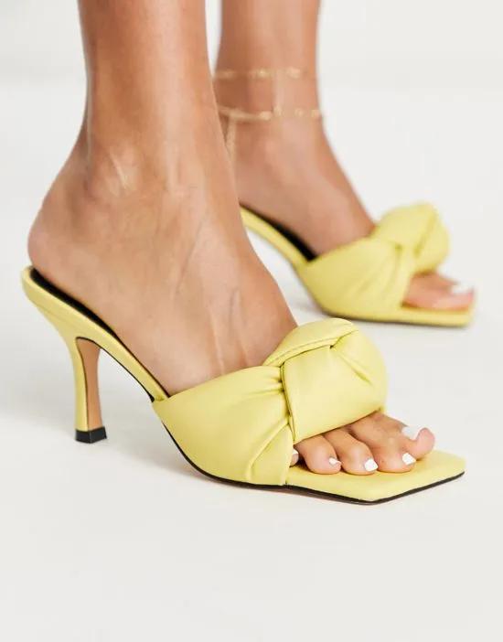 knot front mid heel mule sandals in yellow
