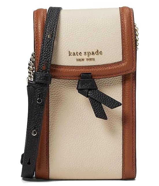 Knott Color-Blocked Pebbled Leather North/South Phone Crossbody
