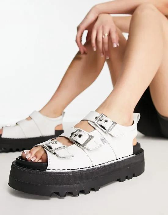 Knox low buckle chunky sandals in white leather