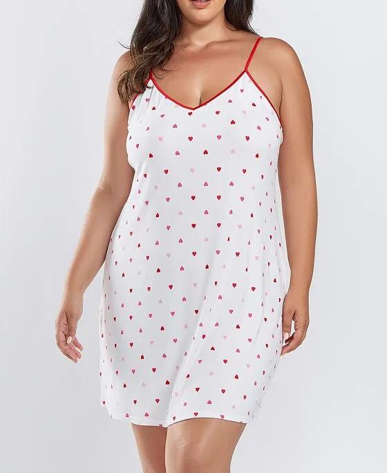 Kyley Plus Size Heart Print Pull Over Chemise with Adjustable Straps
