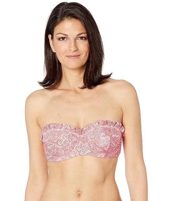 Paisley Appeal Ruffled Underwire Bandeau Top with Removable Strap