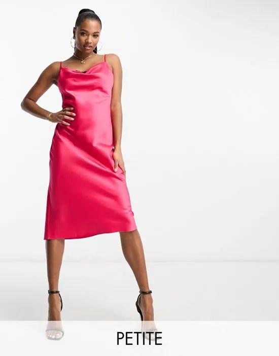 lace cowl neck slip dress in bright pink