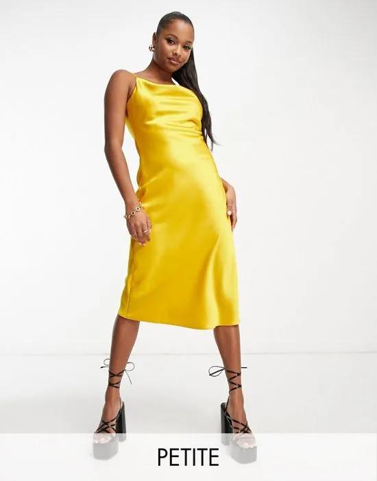 lace cowl neck slip dress in yellow