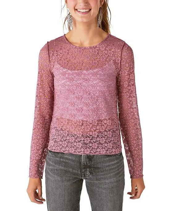 Lace Crew Neck Long Sleeve Top