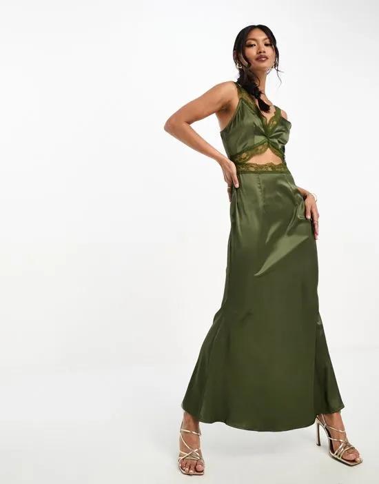 lace cut-out midaxi dress in olive