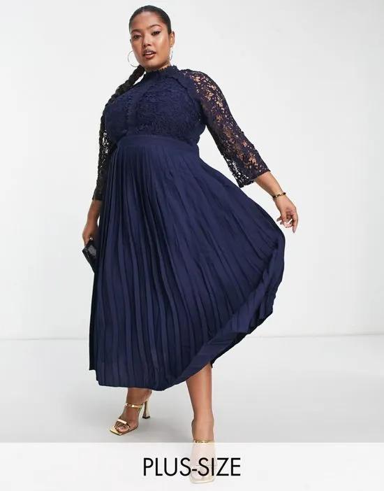 lace detail midaxi dress in navy