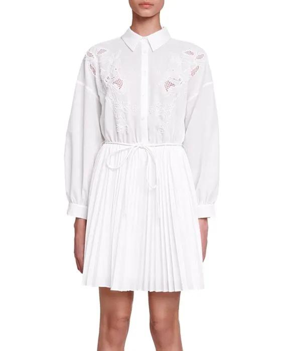 Lace Detail Pleated Skirt Shirt Dress