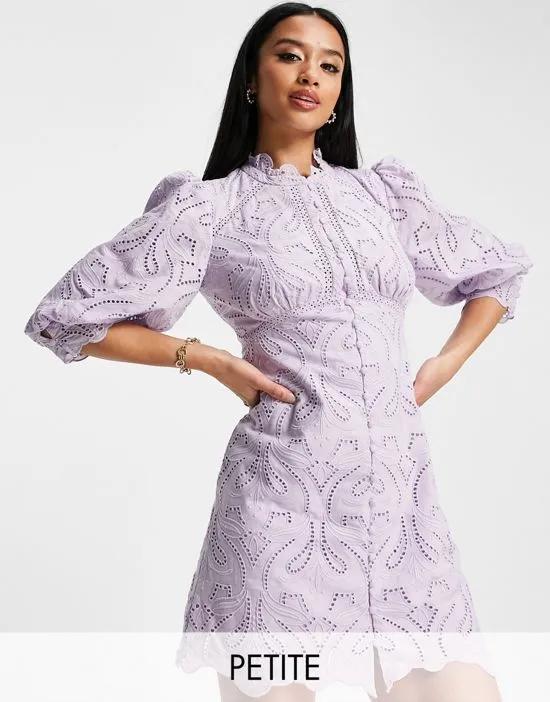 lace empire waist mini dress in lilac