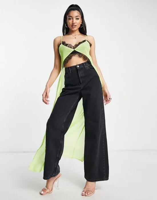 lace trim maxi cami in lime green