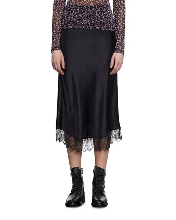 Lace Trim Silk Skirt
