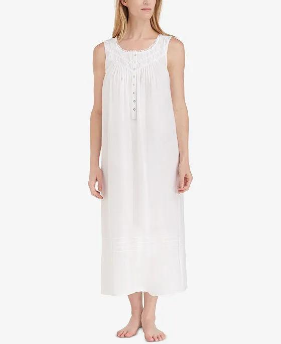 Lace-Trimmed Cotton Ballet-Length Nightgown