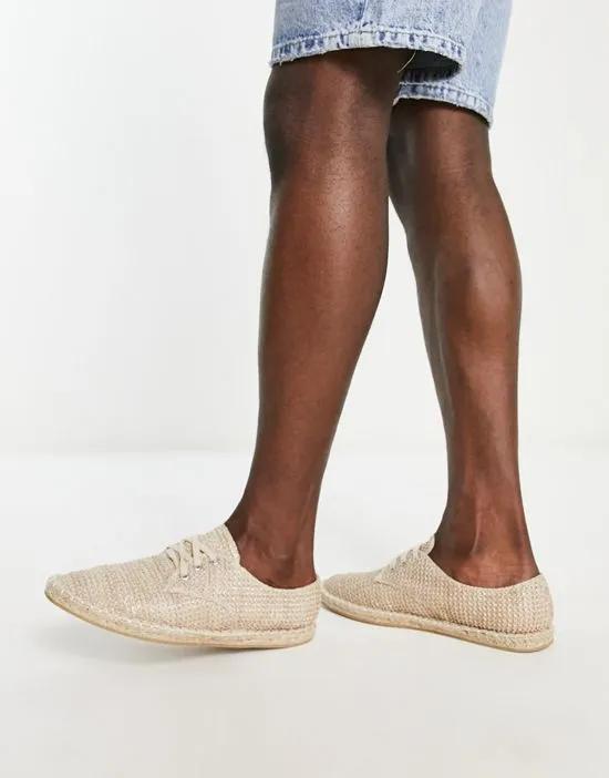 Lace Up Espadrilles In Stone Weave