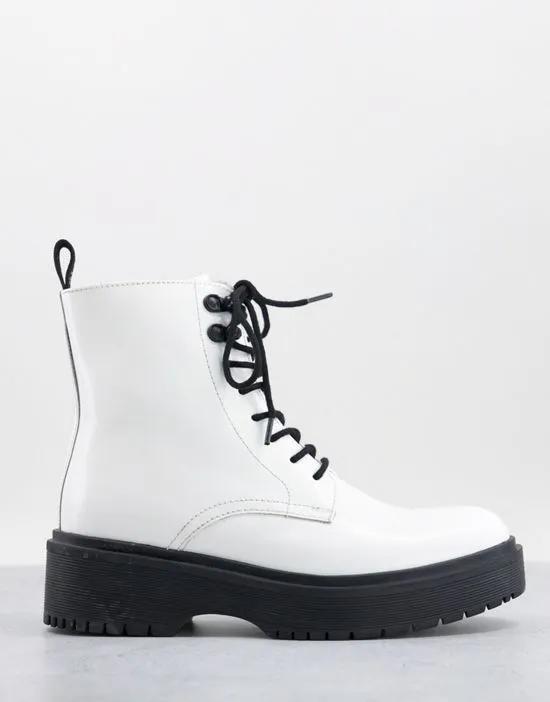 lace up leather boots in white