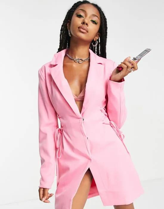 lace up side mini blazer dress in pink
