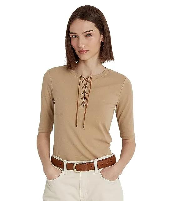 Lace-Up Stretch Cotton Tee