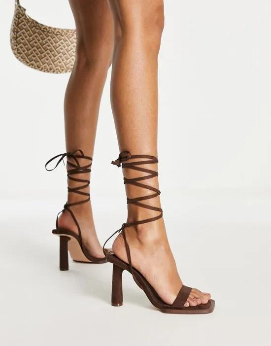 Lamour square rand heel sandals in chocolate