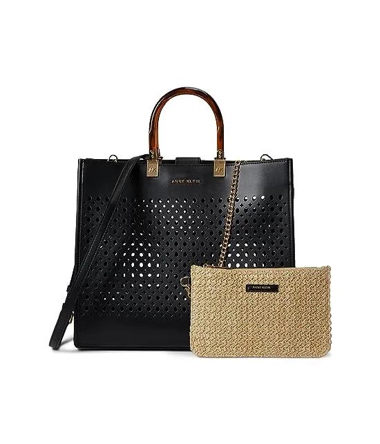 Large Perf Tote w/ Straw Pouch