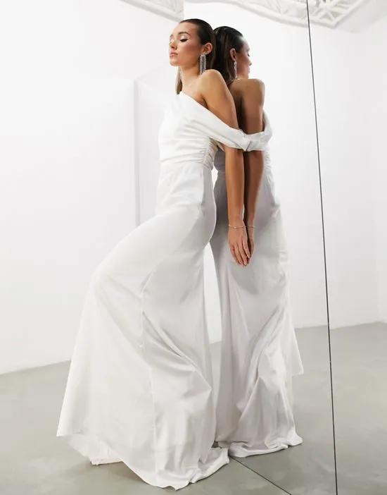 Larisa satin draped shoulder bodice wedding dress with fishtail in ivory