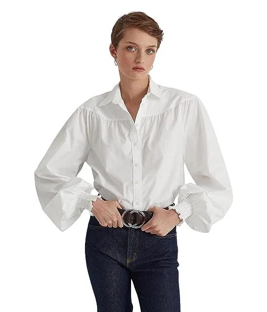 LAUREN Ralph Lauren Cotton Blouson-Sleeve Broadcloth Shirt