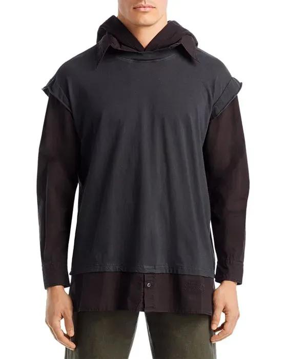 Layered Long Sleeve Hooded Shirt