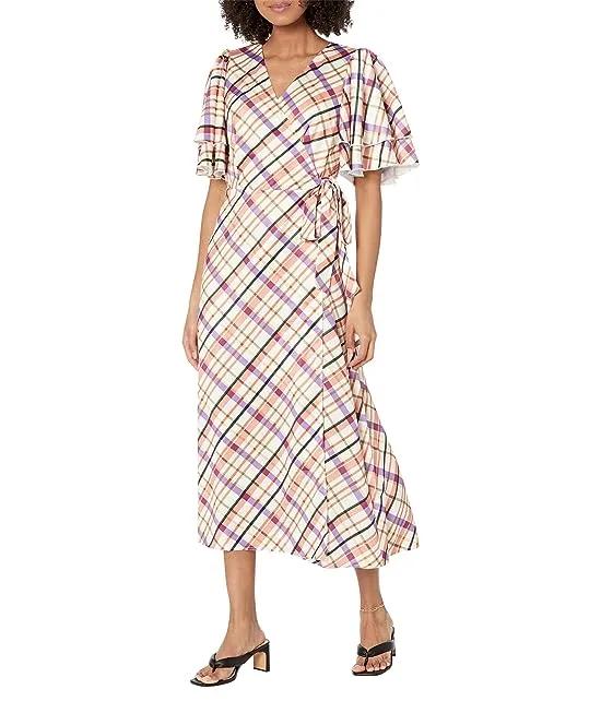 Layered Sleeve Midi Wrap Dress