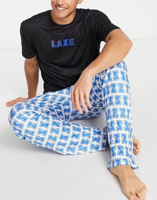 laze long pajama set in black and blue