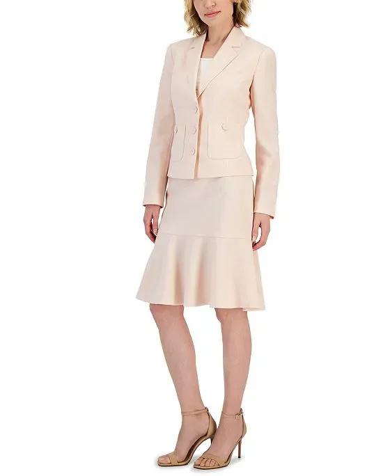 Le Suit Crepe Button-Front Flounce Skirt Suit, Regular and Petite Sizes