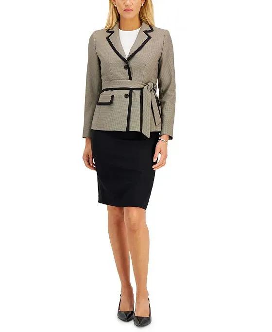 Le Suit Women's Contrast-Trim Tie-Waist Pencil Skirt Suit