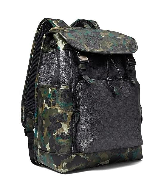 League Flap Backpack in Signature with Camo Print Leather