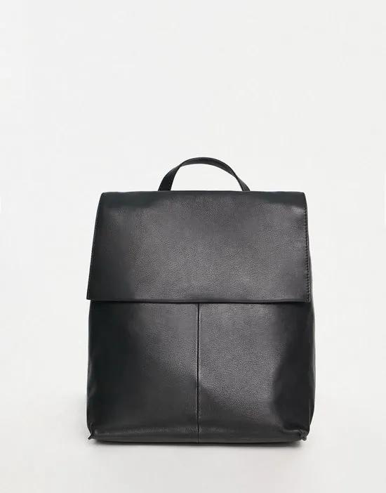 leather backpack with flap in black