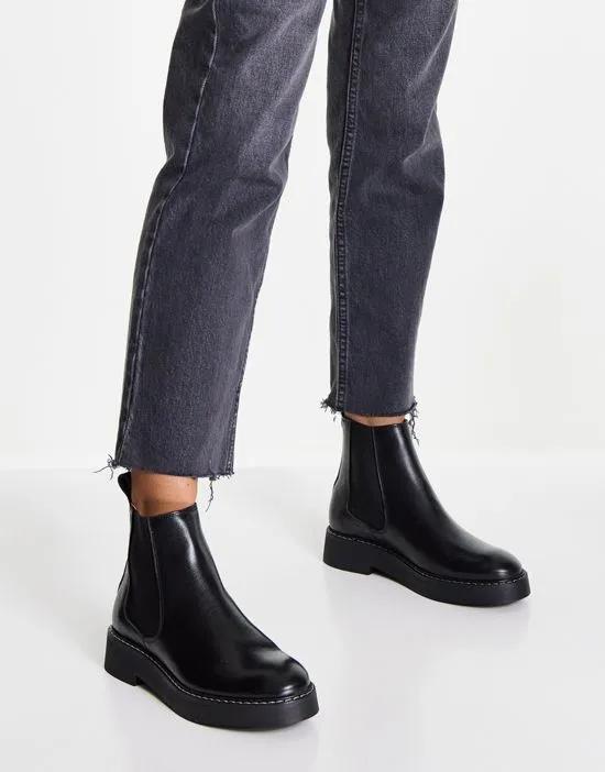 leather chelsea boots with contrast stitch in black