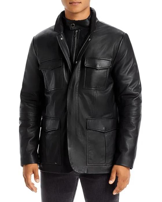 Leather Classic Fit Blazer Jacket 