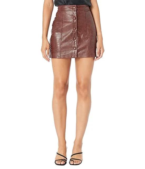 Leather Crocodile Print Miniskirt with Snap Front Closure in Rattle and Roll