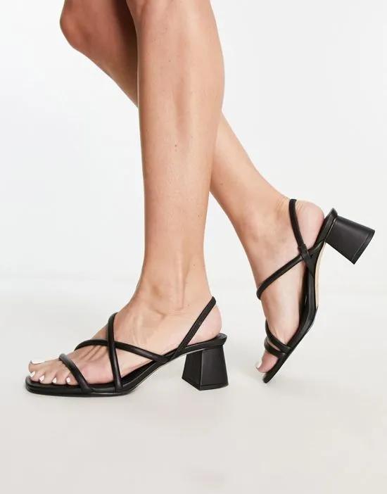 leather heeled strappy sandals in black