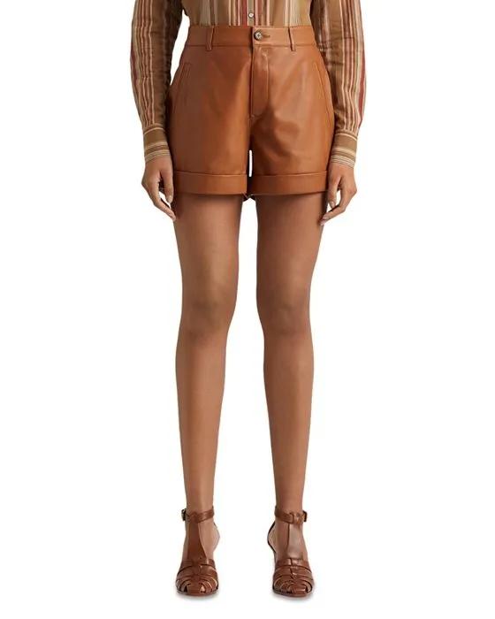 Leather High Rise Cuffed Shorts