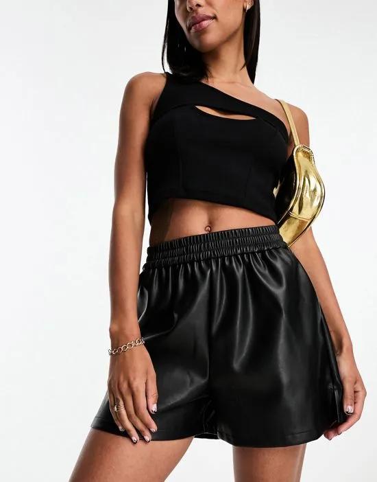 leather look shorts in black
