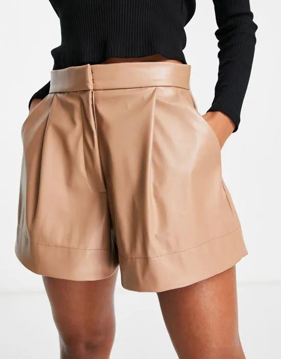 leather look structured short in latte