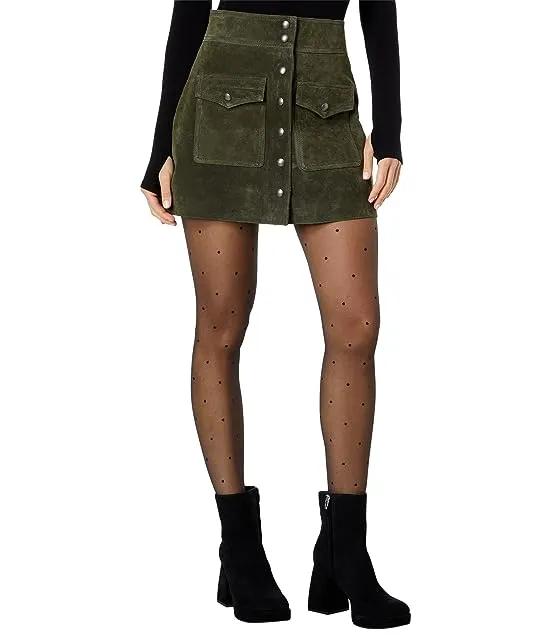Leather Miniskirt with Snap Front Closure in Crocodile Tears