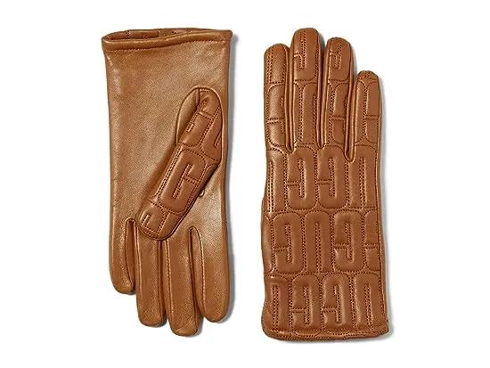 Leather Quilted Logo Gloves with Conductive Tech Palm