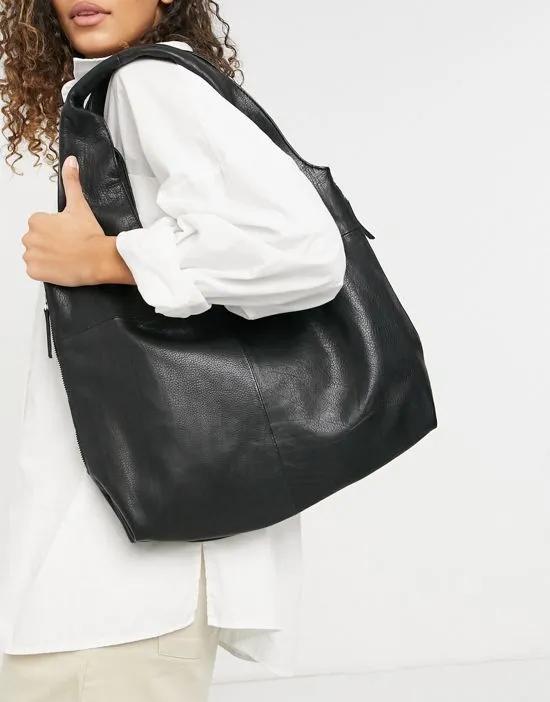 leather shoulder bag with zip detail in black