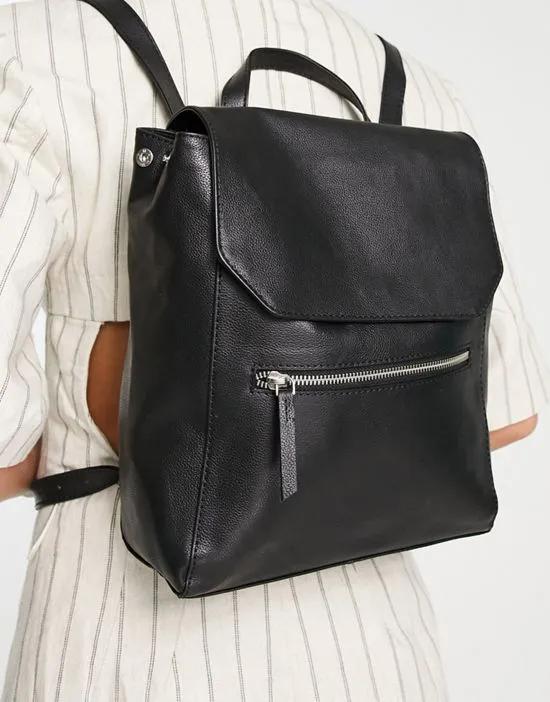 leather zip detail backpack in black