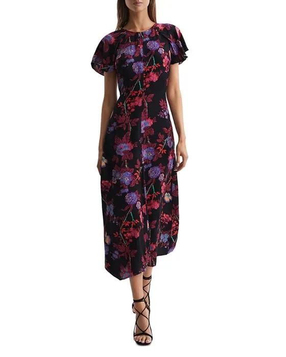 Leni Floral Print Cap Sleeve Midi Dress