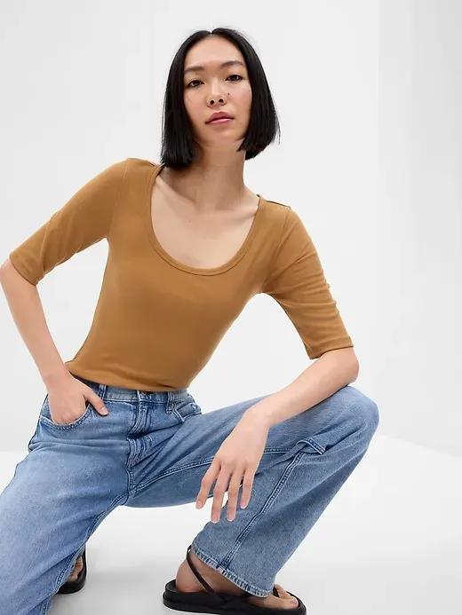 LENZING™ TENCEL™ Modal Mini Rib Scoop Neck T-Shirt